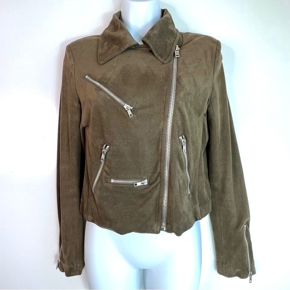 Olivaceous Vegan Faux Suede Moto Jacket Size Small - Picture 12 of 12